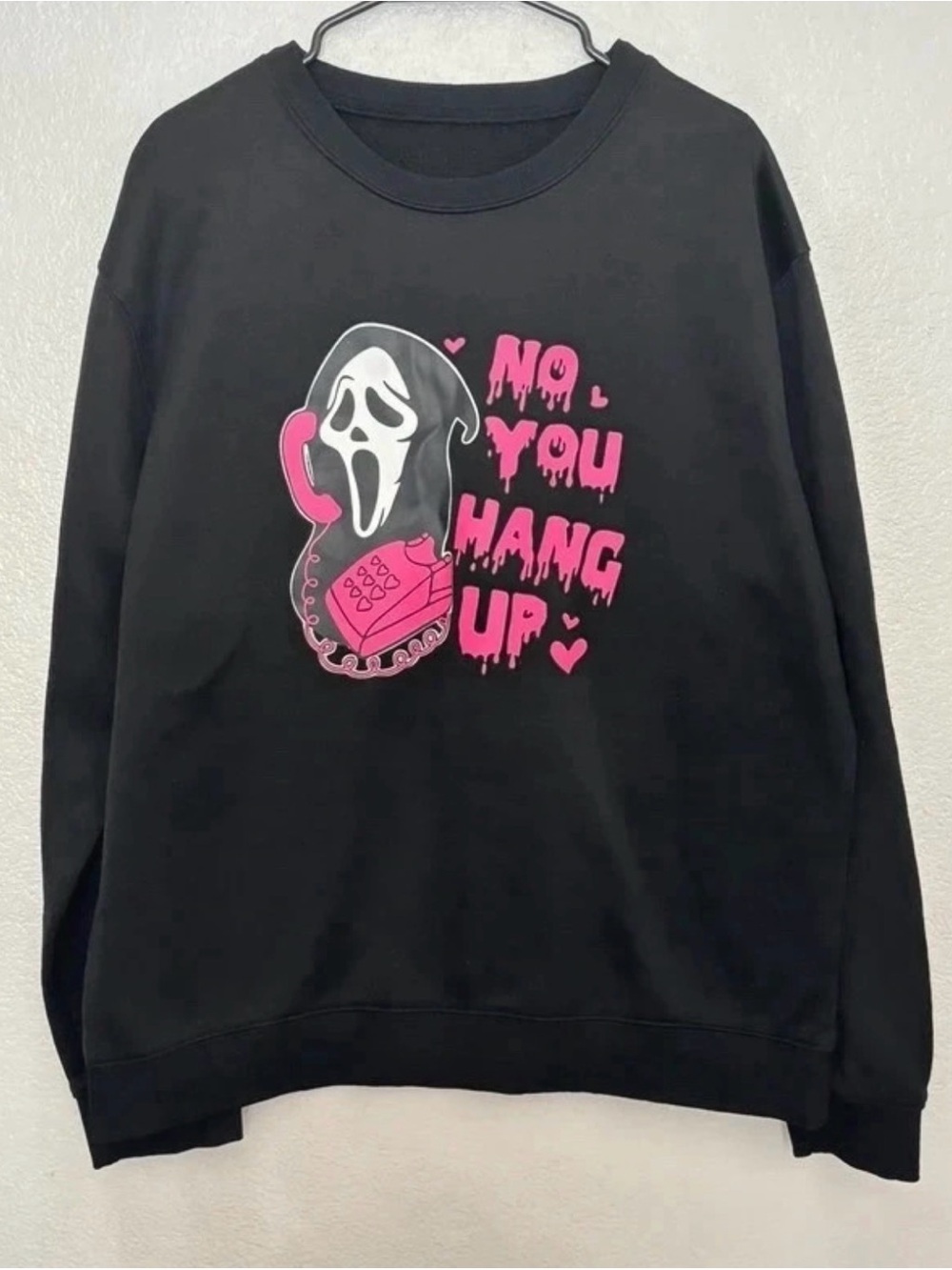 Black Graphic Crewneck Sweatshirt - 'No You Hang Up'